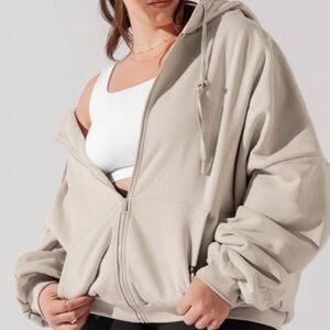 POPFLEX Zip Up Tan Hooded Zip-Up Sweatshirt